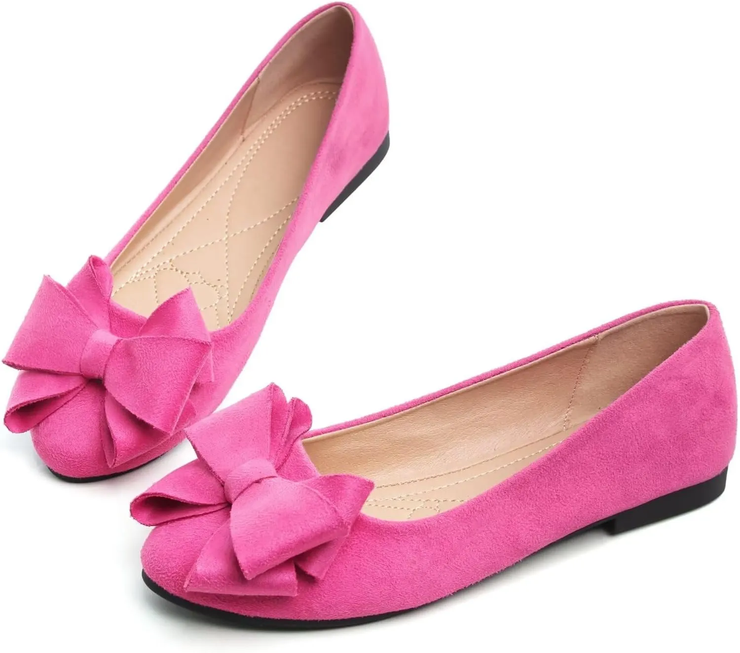 WENJIAZHIZHI Women's Square Toe Bowknot Ballet Flats Comfortable Slip-On Casual Loafers Walking Flat Dress Shoes