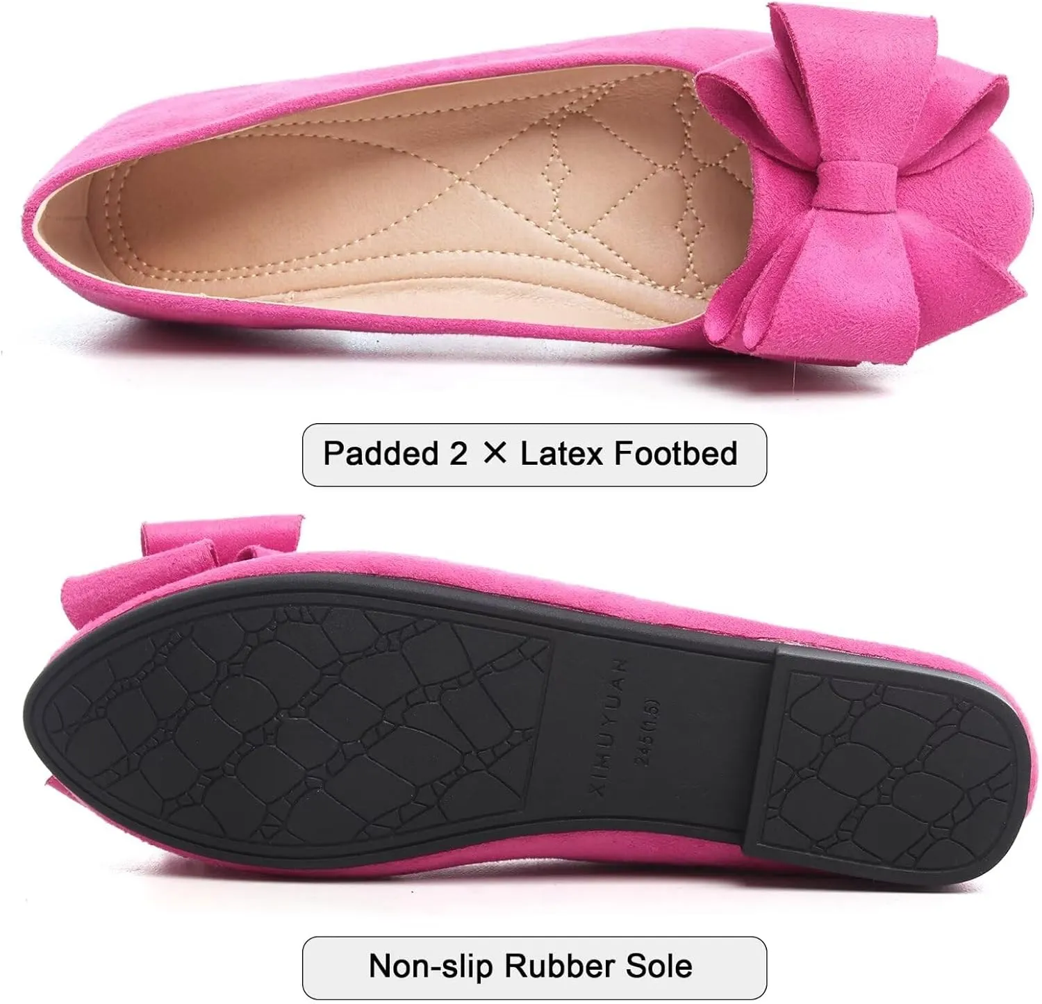 WENJIAZHIZHI Women's Square Toe Bowknot Ballet Flats Comfortable Slip-On Casual Loafers Walking Flat Dress Shoes