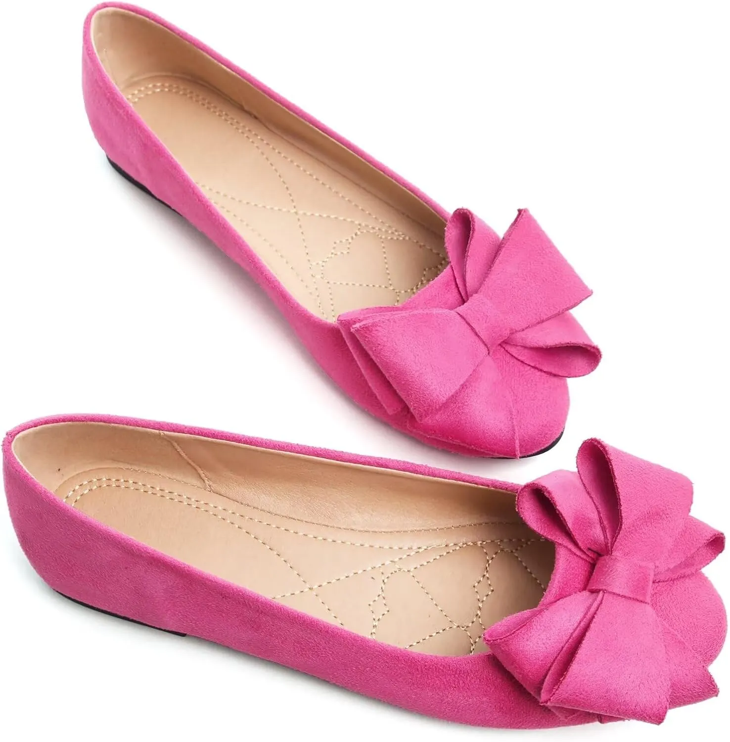 WENJIAZHIZHI Women's Square Toe Bowknot Ballet Flats Comfortable Slip-On Casual Loafers Walking Flat Dress Shoes