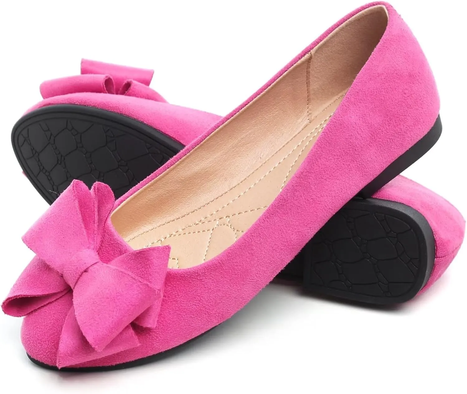 WENJIAZHIZHI Women's Square Toe Bowknot Ballet Flats Comfortable Slip-On Casual Loafers Walking Flat Dress Shoes