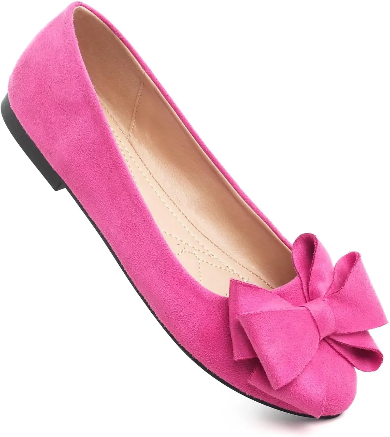 WENJIAZHIZHI Women's Square Toe Bowknot Ballet Flats Comfortable Slip-On Casual Loafers Walking Flat Dress Shoes