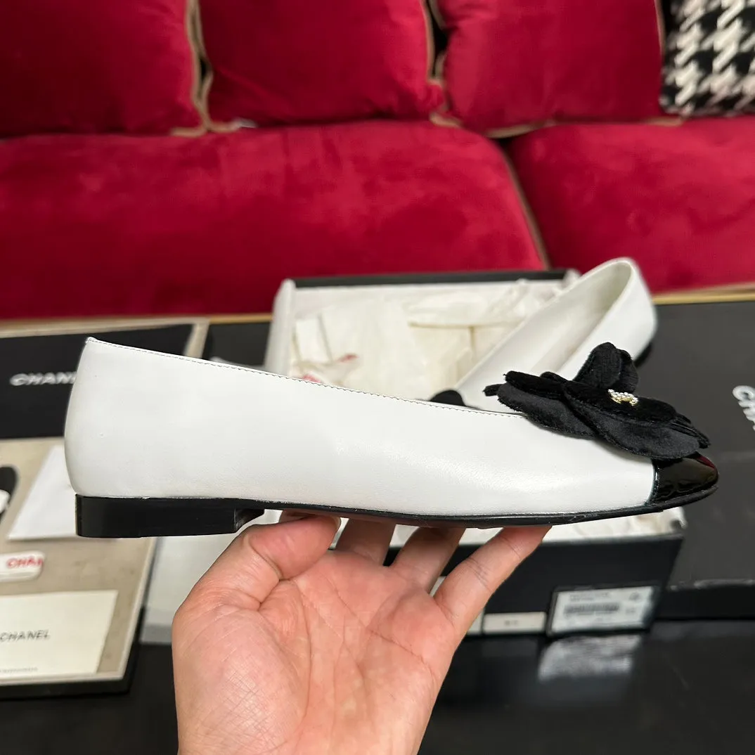 white black ballet CHANEL flat Customer-focused Easy-to-use flower calfskin
