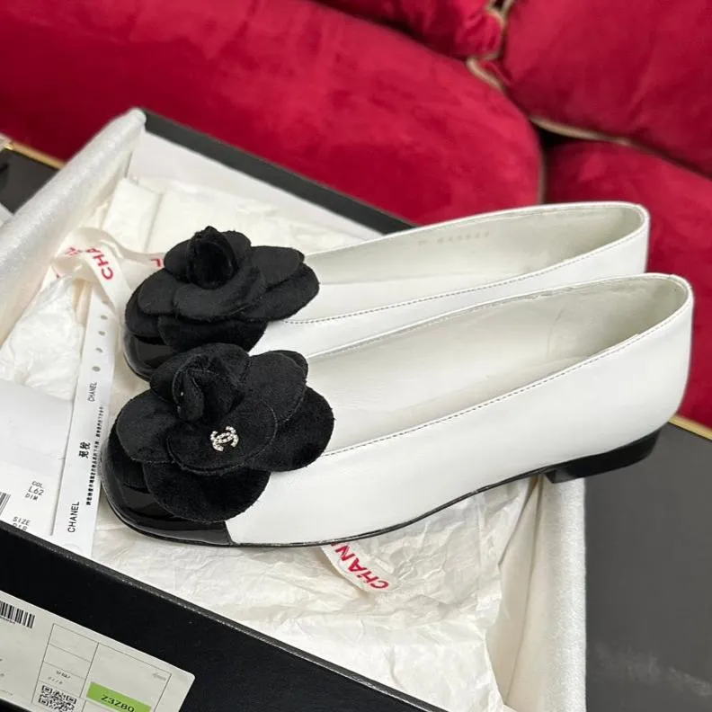 white black ballet CHANEL flat Customer-focused Easy-to-use flower calfskin