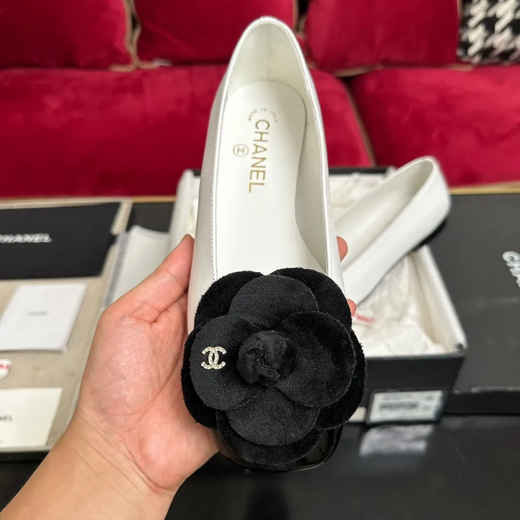 white black ballet CHANEL flat Customer-focused Easy-to-use flower calfskin