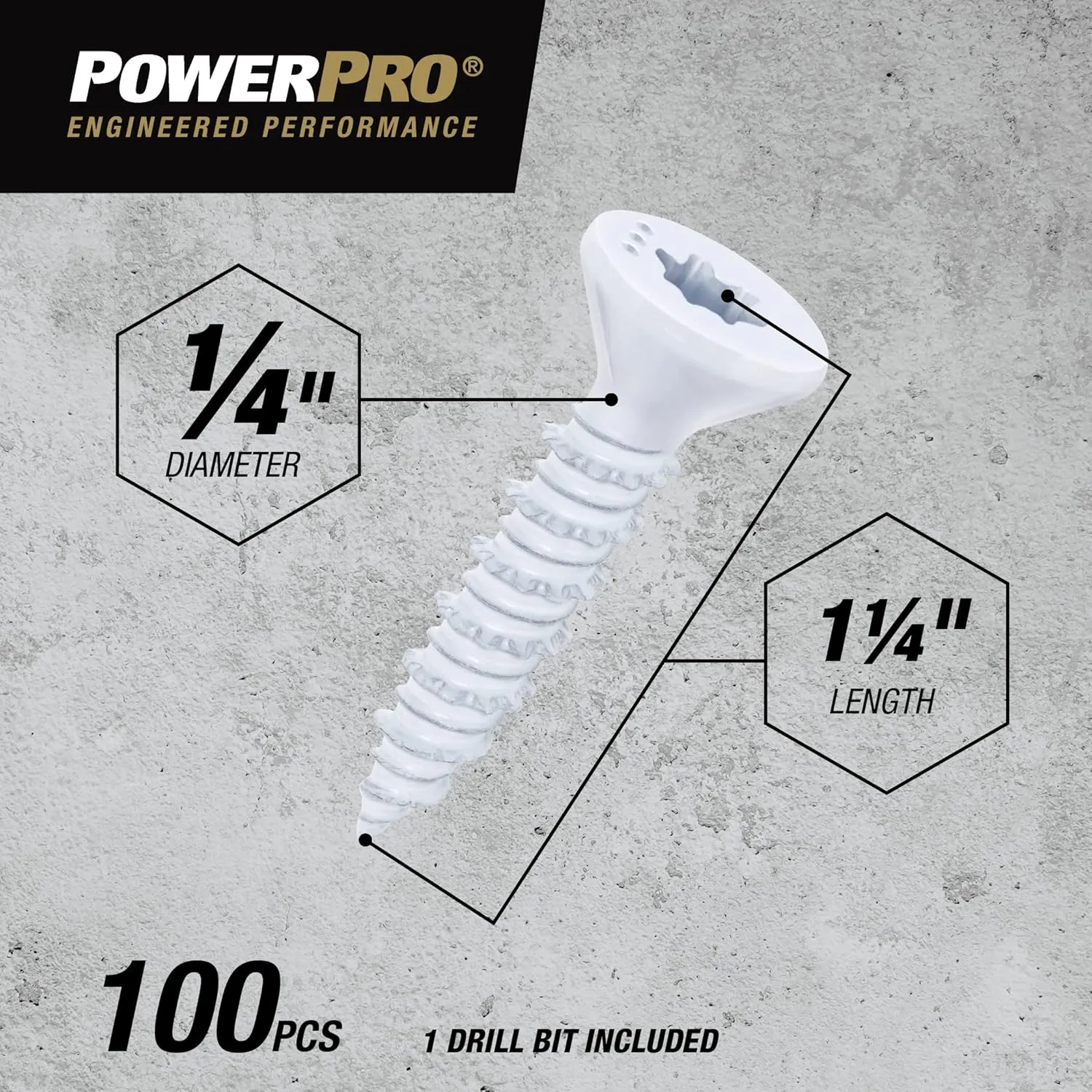 White Flat-Head Concrete Screw Anchors (1/4" x 1-1/4") - 100 pc