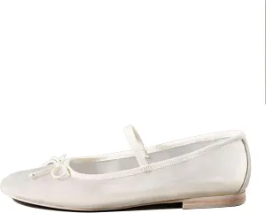 White Mesh Flats for Women Breathable Mesh Ballet Flats with Cute Bows, Dressy Fishnet Shoes with Round Toe for Comfort and Style Size 6.5