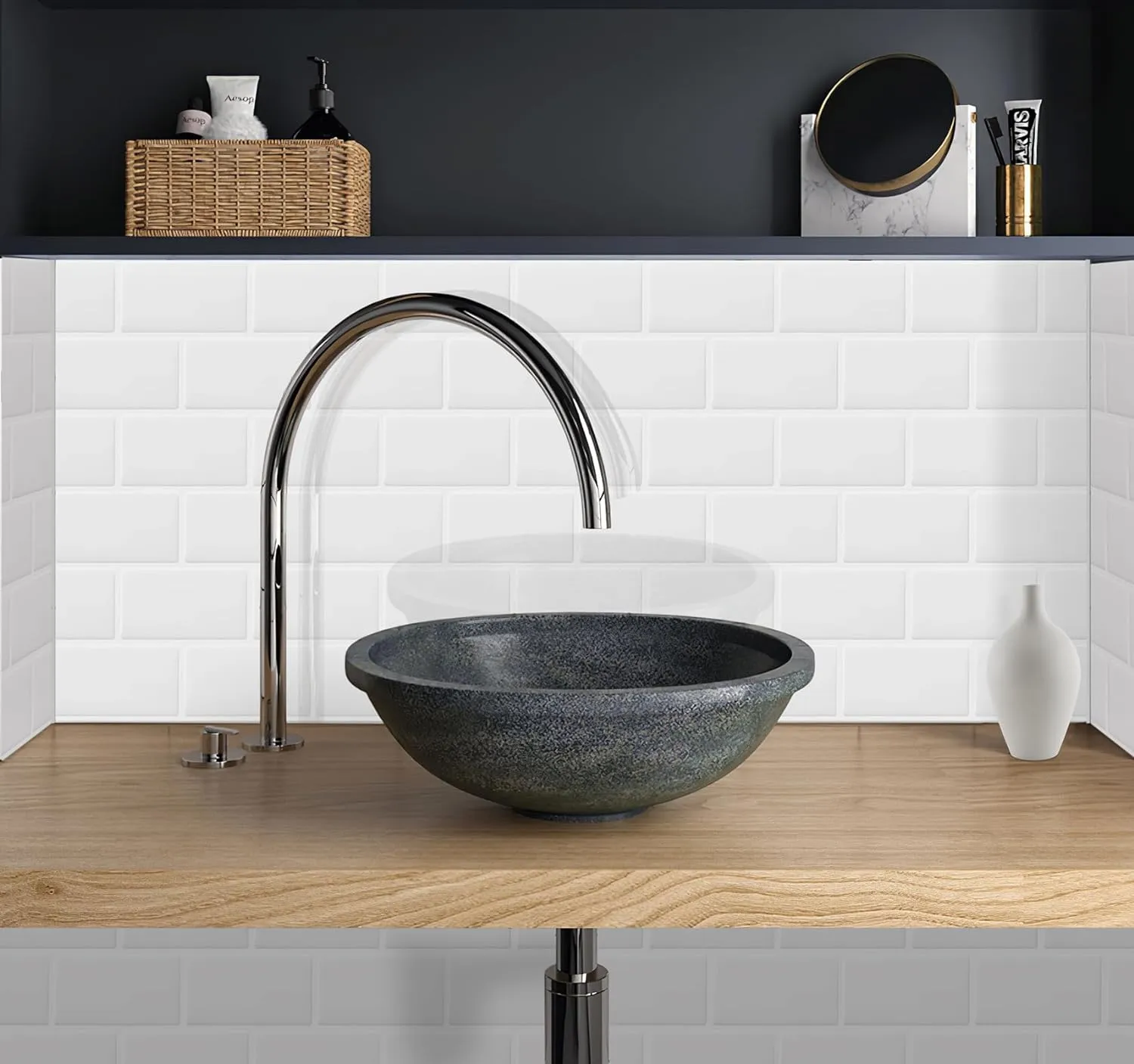 White Peel and Stick Subway Tile Brick Backsplash Self Adhesive Wall Tiles for Kitchen Bathroom, 10-Sheet, 12"×12"
