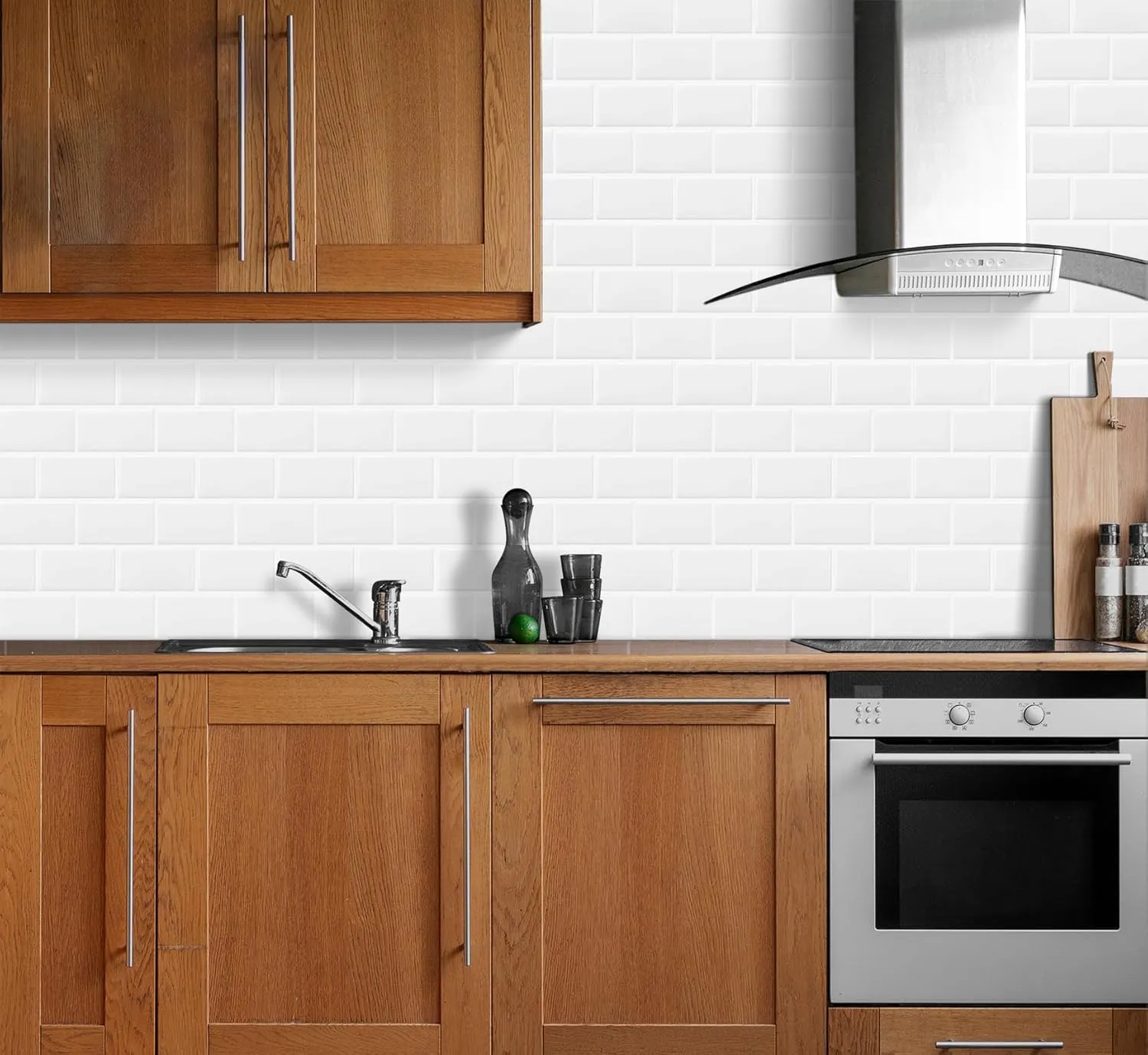 White Peel and Stick Subway Tile Brick Backsplash Self Adhesive Wall Tiles for Kitchen Bathroom, 10-Sheet, 12"×12"