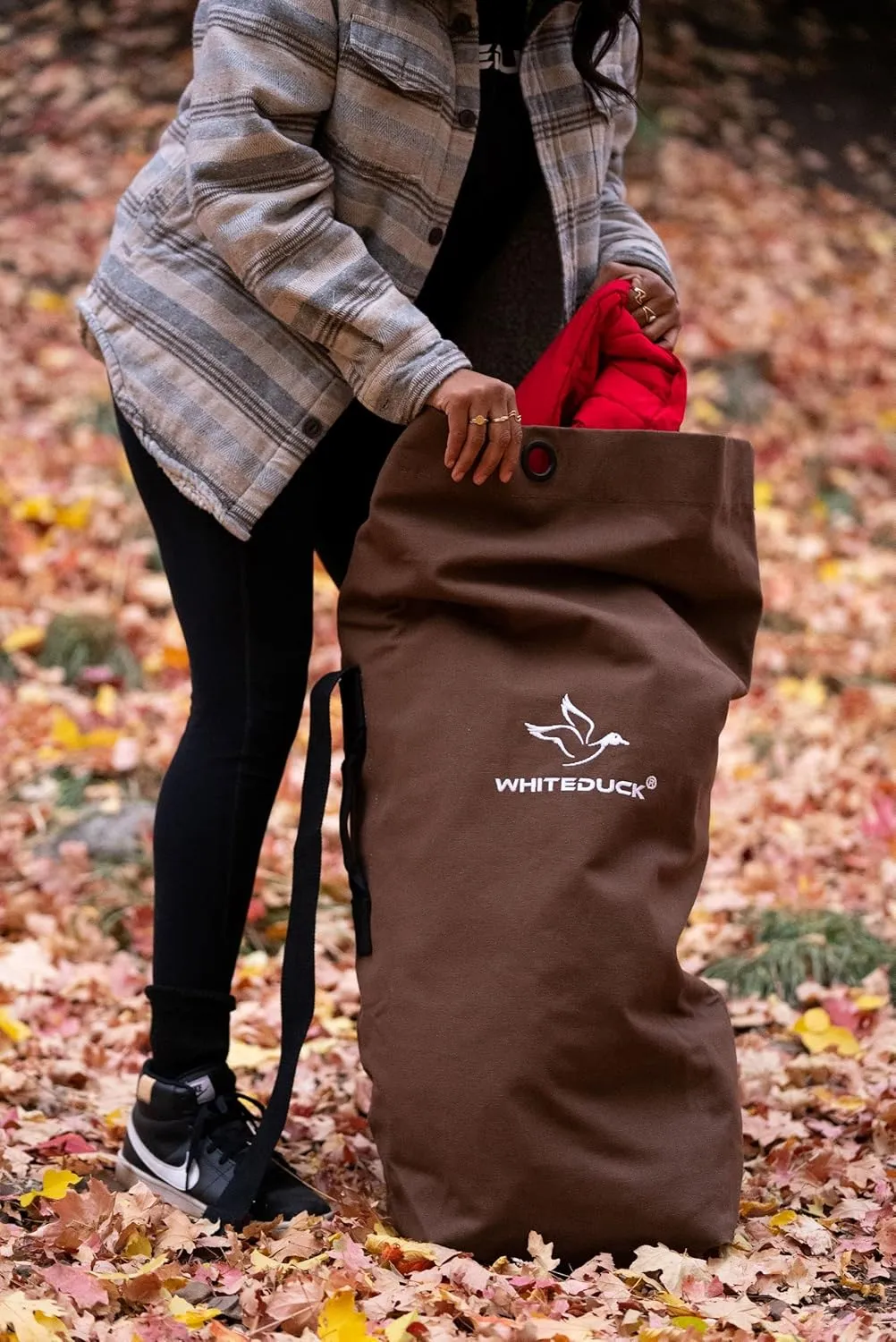 WHITEDUCK Top Load Canvas Folding Duffel Bag, Water Resistant Army Style Shoulder Bag for Men and Women- Gym, Sports, Travel, Hiking, Camping, Backpacking (Extra Large 30" x 50",Brown)