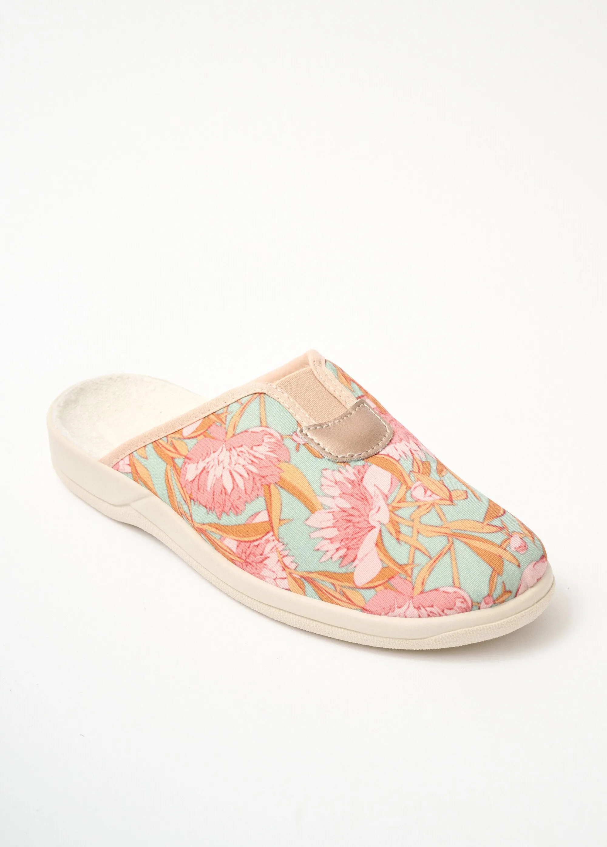 Wide floral mule slippers