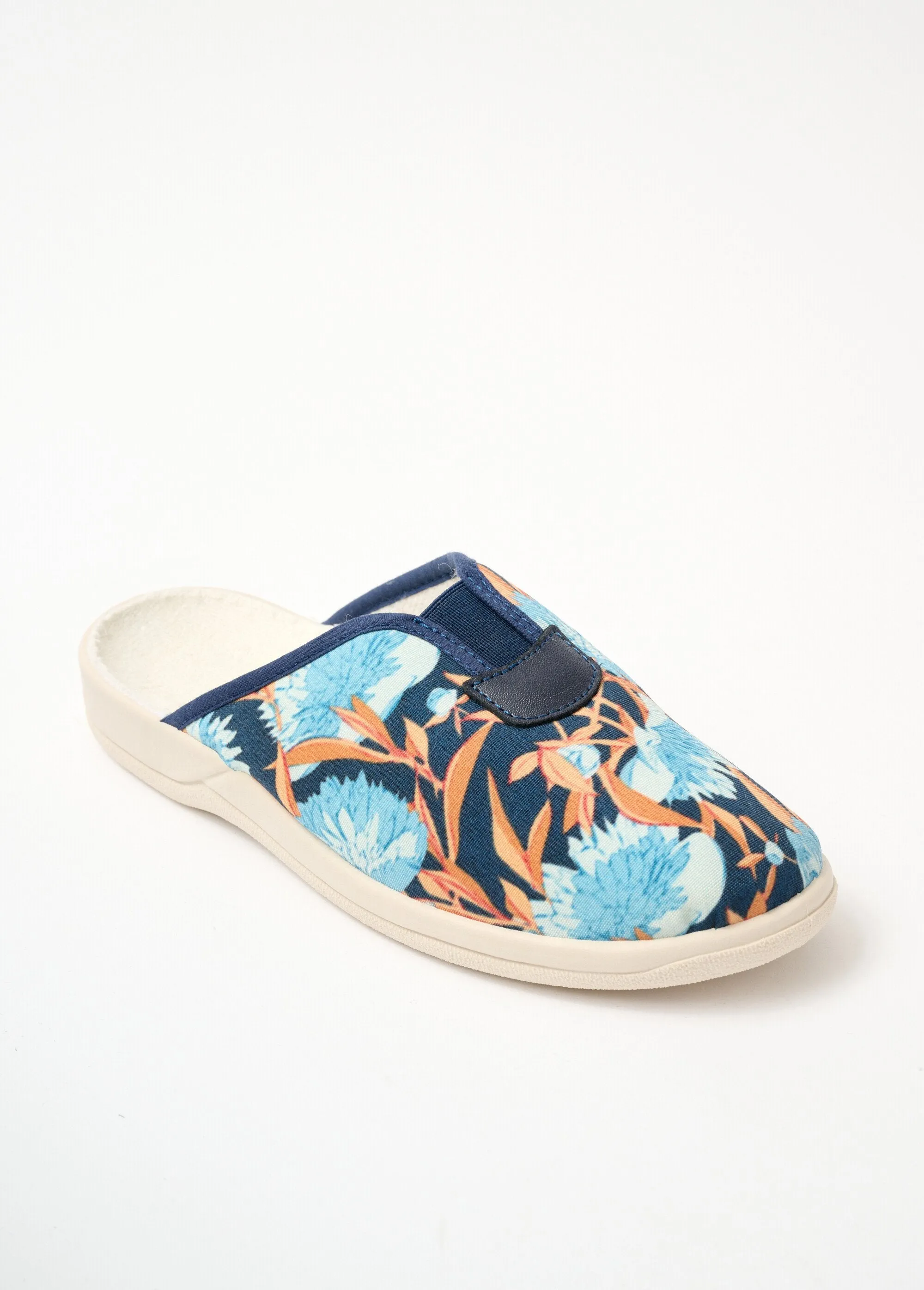 Wide floral mule slippers