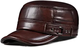 Winter Genuine Leather Cap Men's Flat Caps Military Hat Elegant Man Baseball Cap Vintage Cowhide Ear Warm Hat
