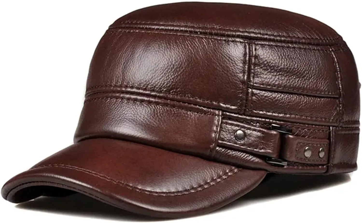 Winter Genuine Leather Cap Men's Flat Caps Military Hat Elegant Man Baseball Cap Vintage Cowhide Ear Warm Hat