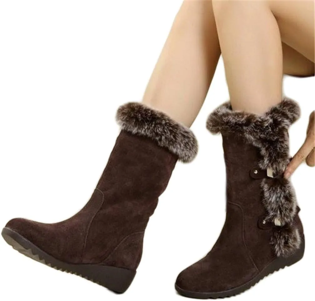Winter Women Boots Casual Warm Fur Mid-Calf Boots shoes Slip-On