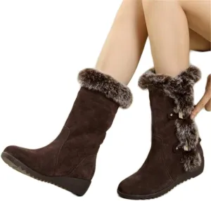 Winter Women Boots Casual Warm Fur Mid-Calf Boots shoes Slip-On