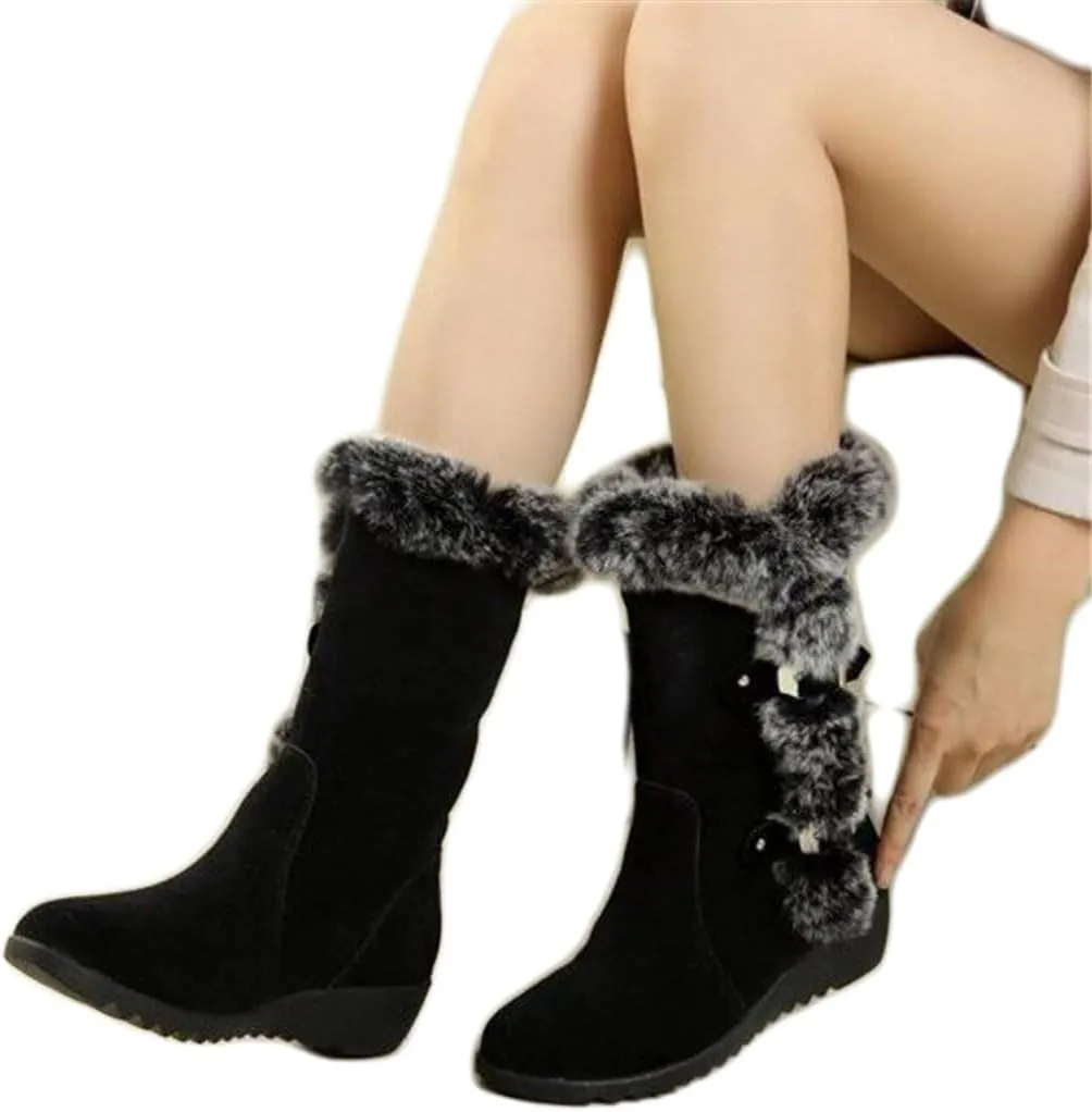 Winter Women Boots Casual Warm Fur Mid-Calf Boots shoes Slip-On