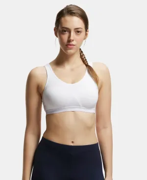 Wirefree Non Padded Super Combed Cotton Elastane Stretch Full Coverage Slip-On Active Bra with Wider Straps and Moisture Move Treatment - White