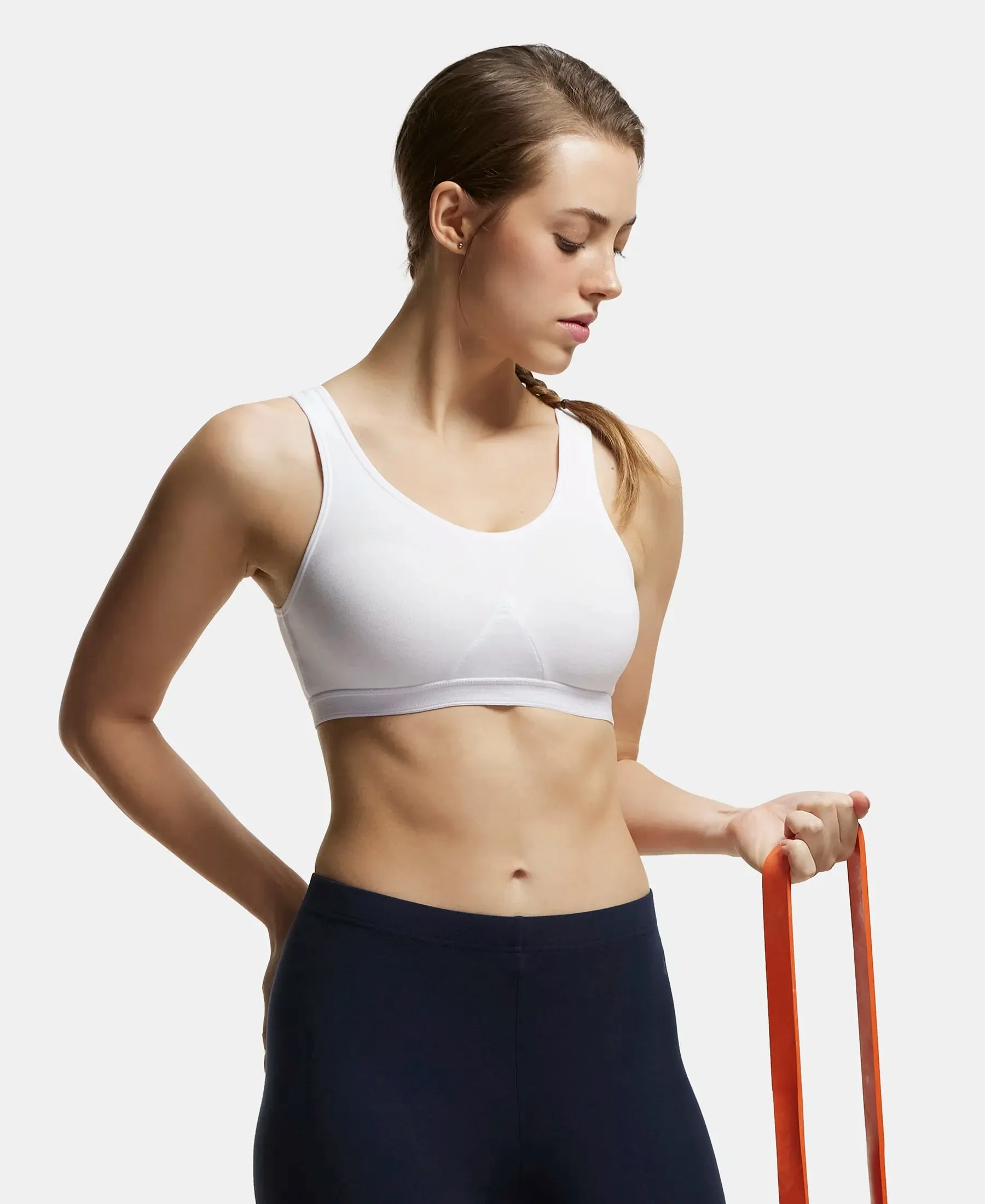 Wirefree Non Padded Super Combed Cotton Elastane Stretch Full Coverage Slip-On Active Bra with Wider Straps and Moisture Move Treatment - White