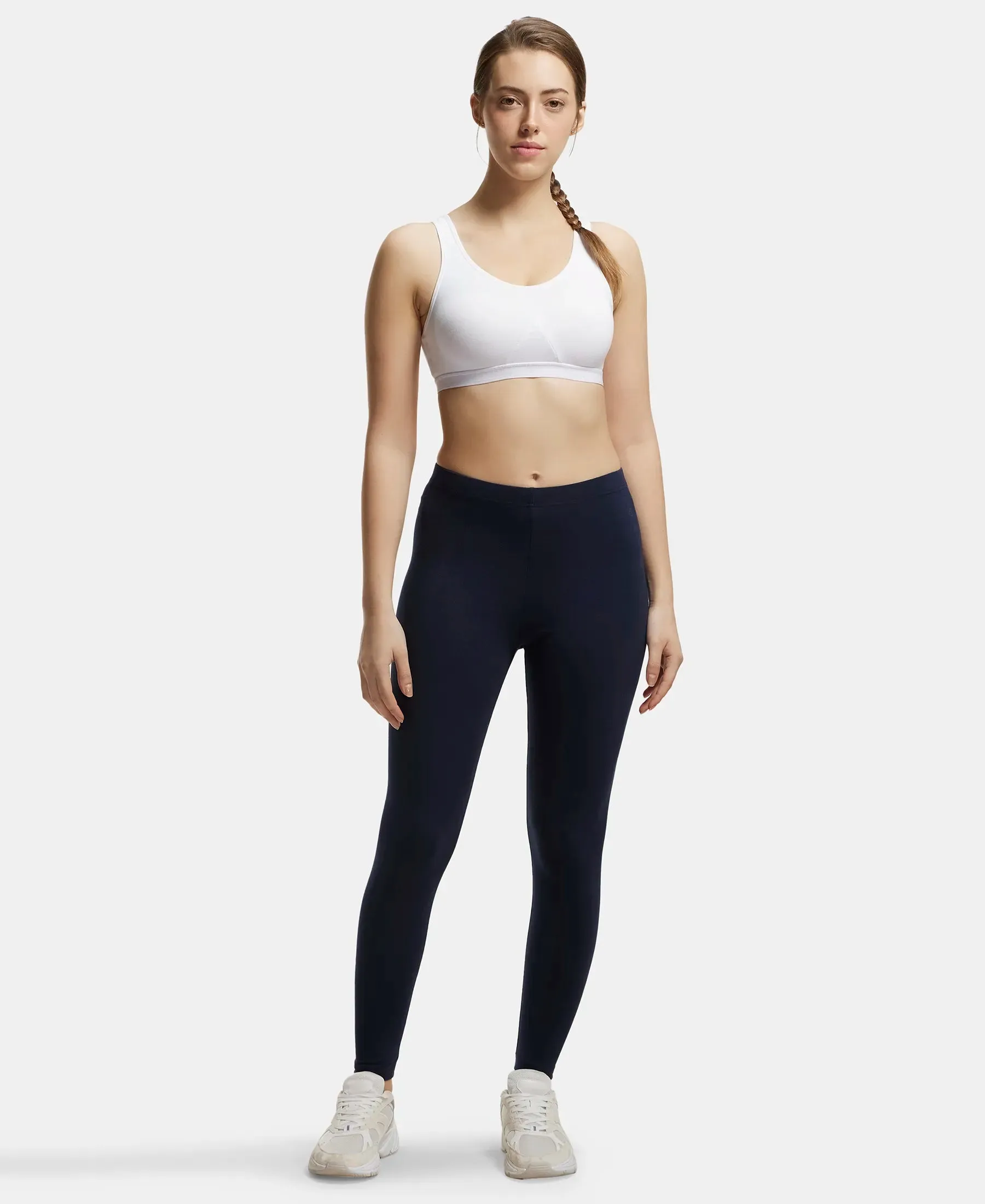 Wirefree Non Padded Super Combed Cotton Elastane Stretch Full Coverage Slip-On Active Bra with Wider Straps and Moisture Move Treatment - White