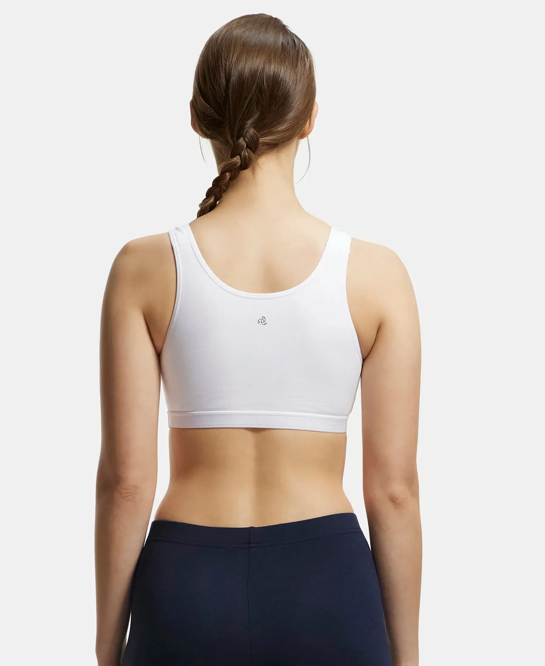 Wirefree Non Padded Super Combed Cotton Elastane Stretch Full Coverage Slip-On Active Bra with Wider Straps and Moisture Move Treatment - White