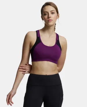 Wirefree Padded Super Combed Cotton Elastane Stretch Full Coverage Racer Back Styling Active Bra with StayFresh and Moisture Move Treatment - Gloxinia & Black