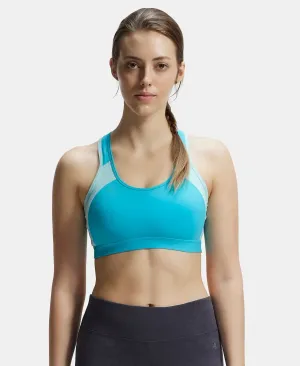 Wirefree Padded Super Combed Cotton Elastane Stretch Full Coverage Racer Back Styling Active Bra with StayFresh and Moisture Move Treatment - Teal & Mint Melange