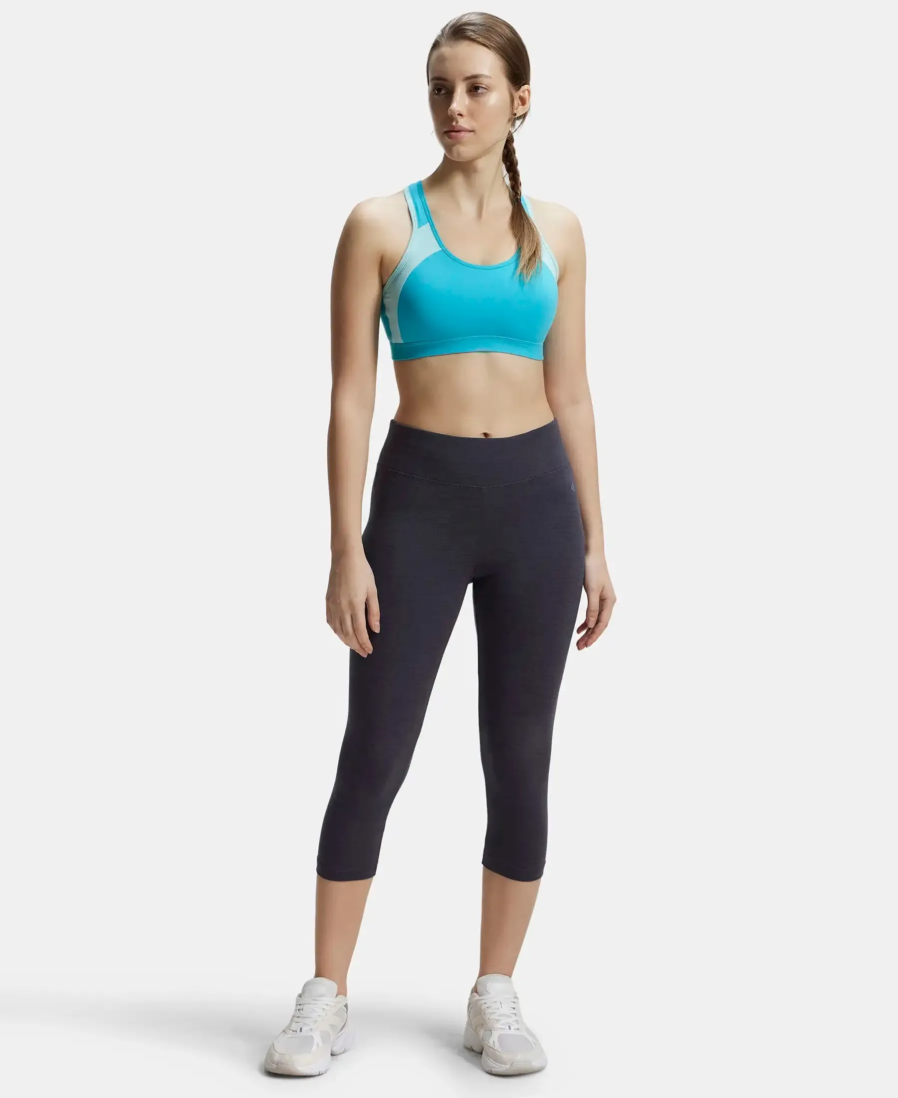 Wirefree Padded Super Combed Cotton Elastane Stretch Full Coverage Racer Back Styling Active Bra with StayFresh and Moisture Move Treatment - Teal & Mint Melange