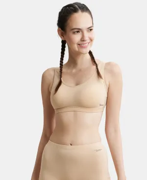 Wirefree Padded Super Combed Cotton Elastane Stretch Full Coverage Slip-On Uniform Bra with Concealed Underband - Skin