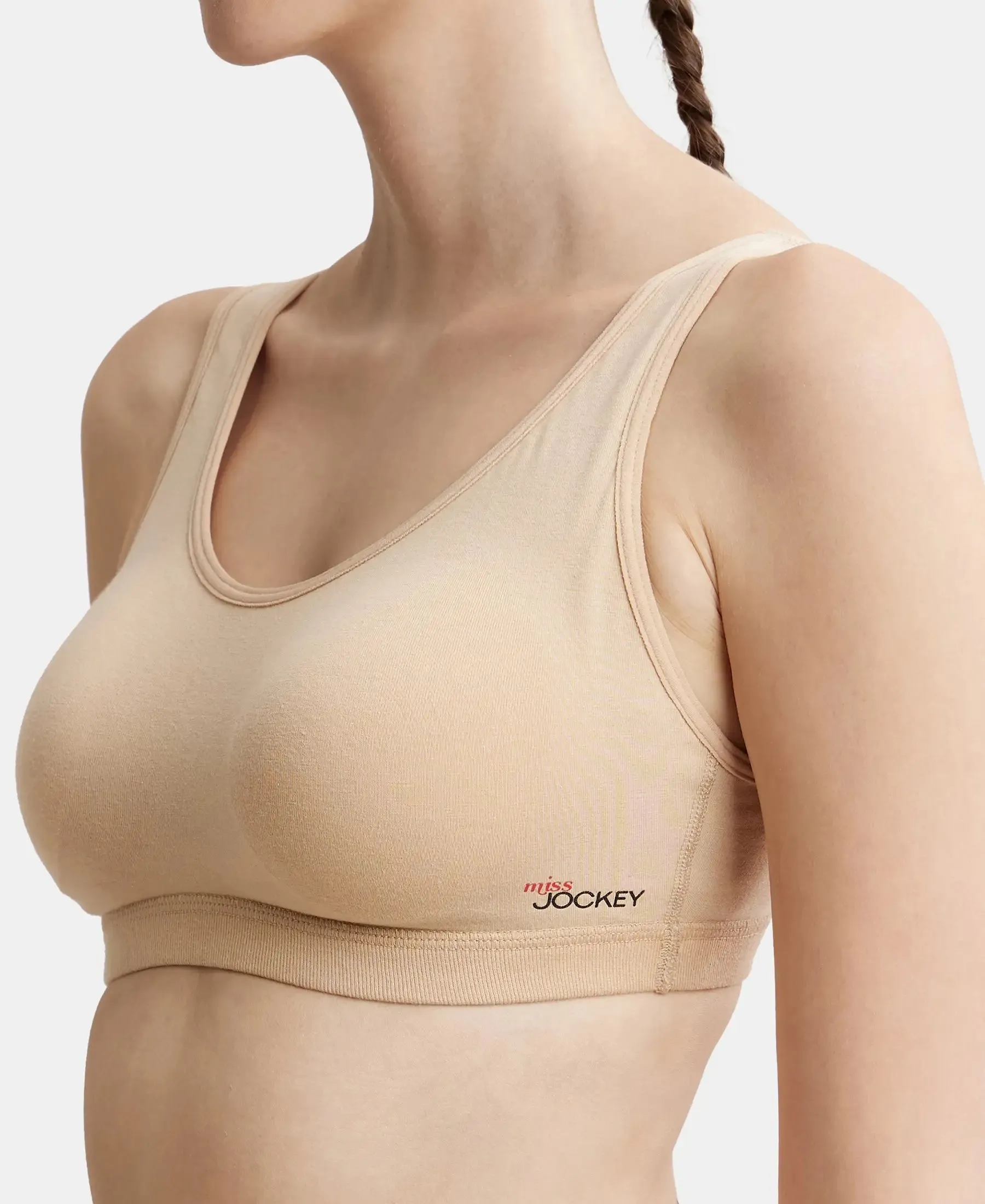 Wirefree Padded Super Combed Cotton Elastane Stretch Full Coverage Slip-On Uniform Bra with Concealed Underband - Skin