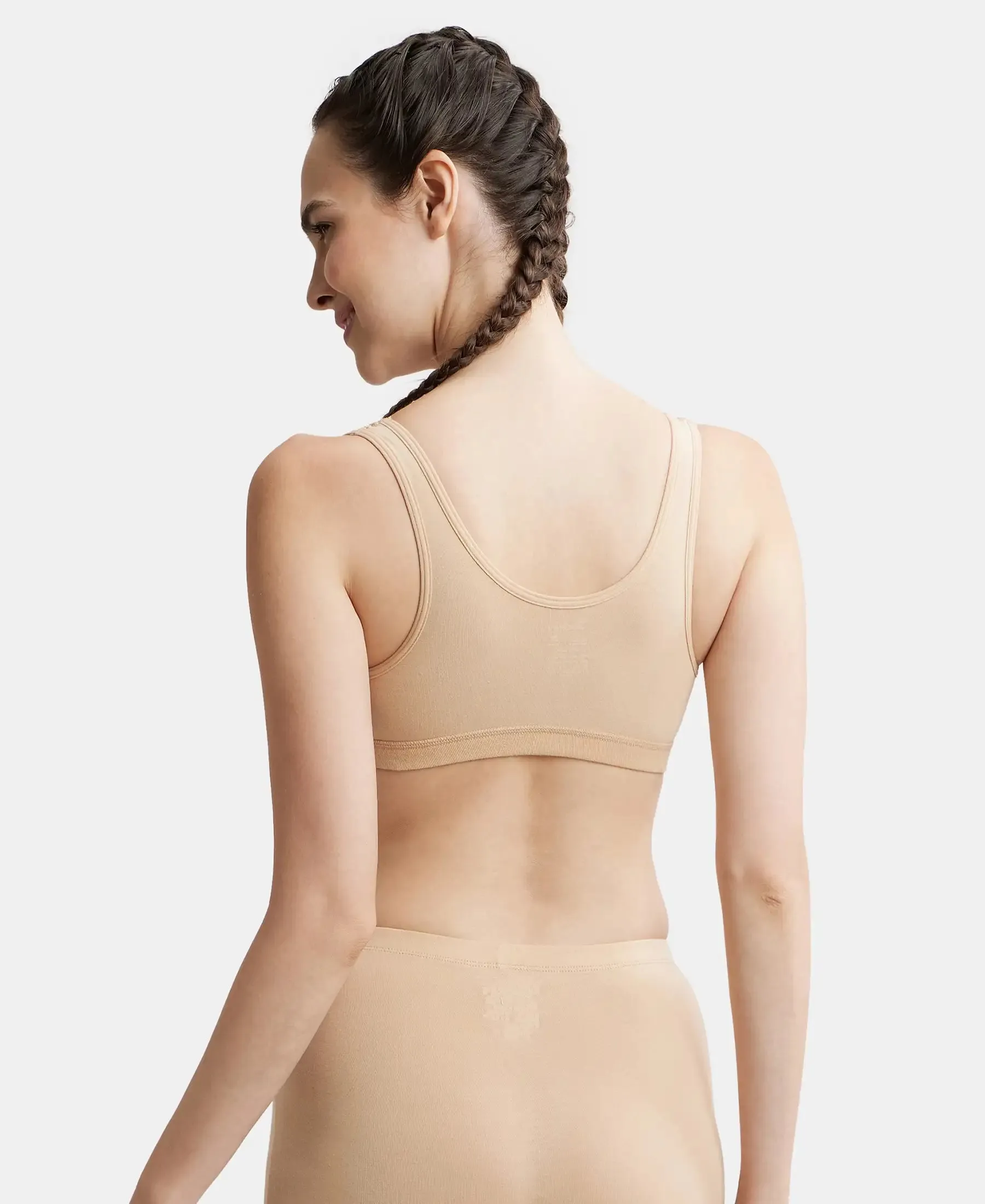 Wirefree Padded Super Combed Cotton Elastane Stretch Full Coverage Slip-On Uniform Bra with Concealed Underband - Skin