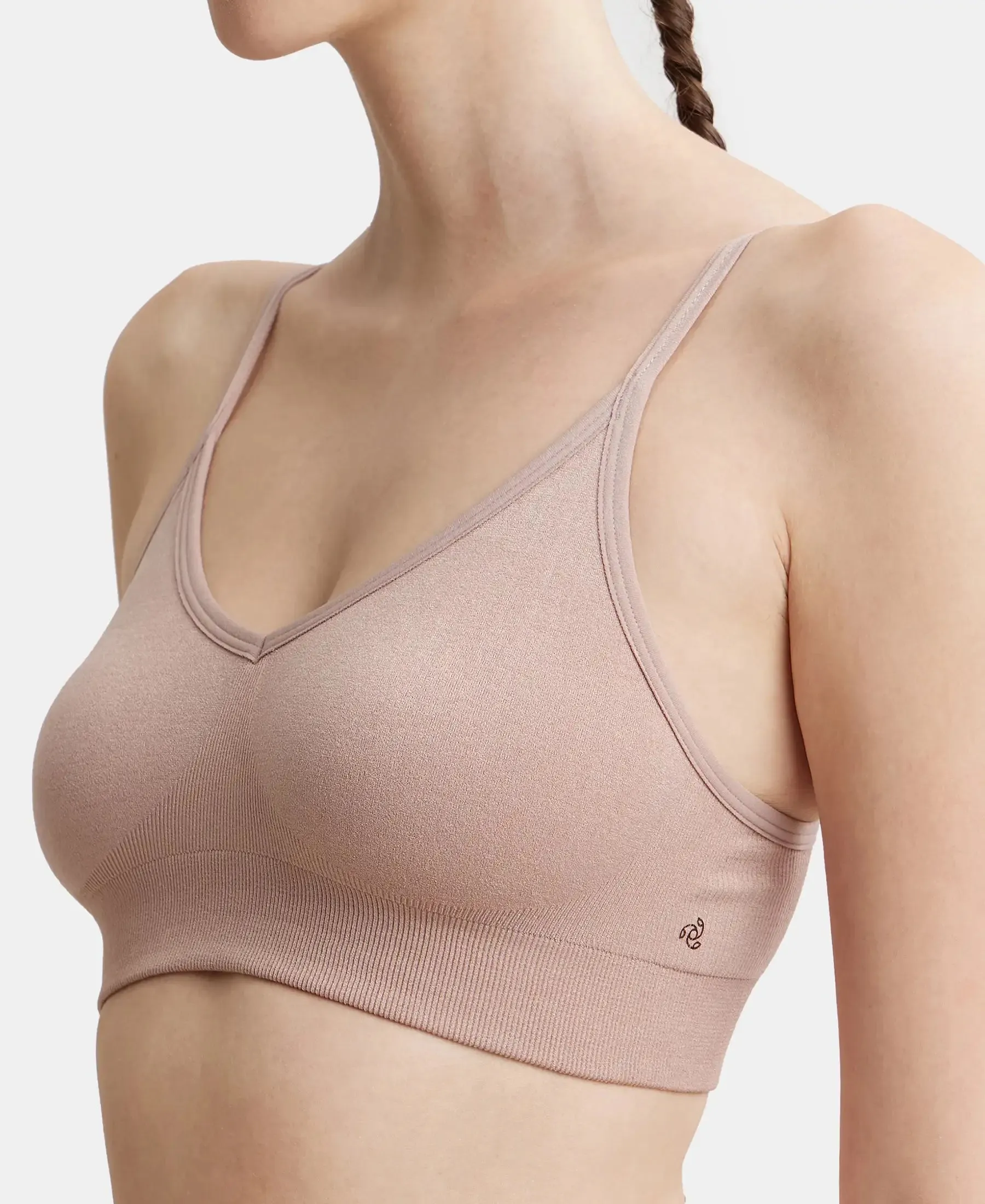 Wirefree Seamfree Non Padded Micro Touch Nylon Elastane Stretch Full Coverage Bra with Optional Cross Back Styling - Mocha