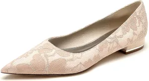 Women Ballet Flats Prom Evening Bridal Party Dress Shoes Lace Flat Wedding Shoes Pointed Toe Slip on