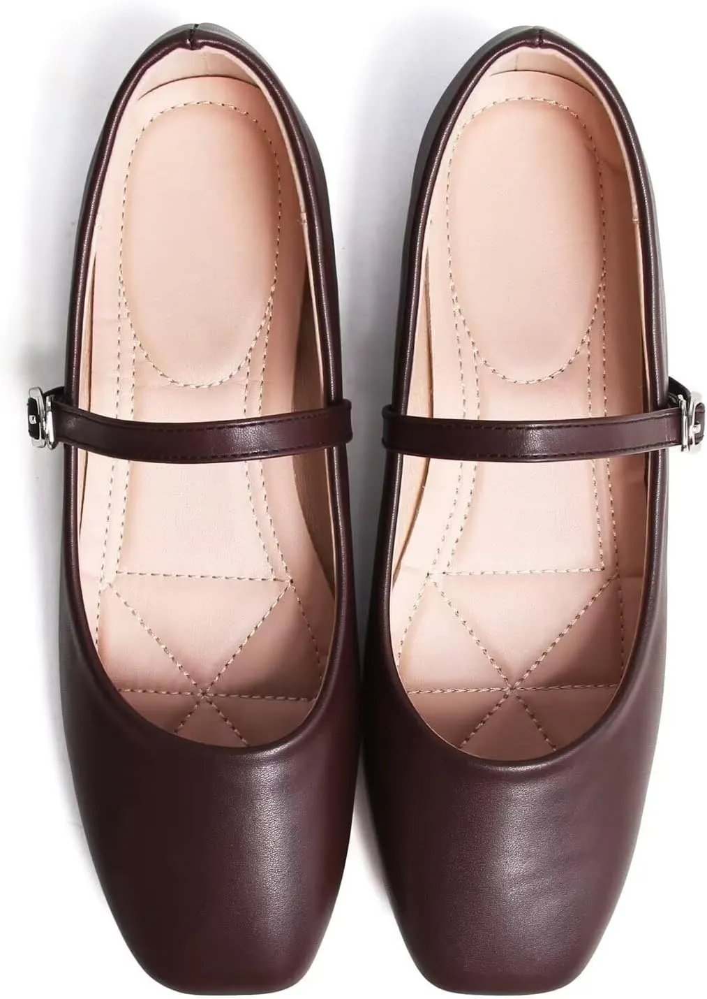 Women Mary Jane Flat Shoes Soft Patent Leather Square Toe Adjustable Buckle Strap Casual Ballet Dance Shoes