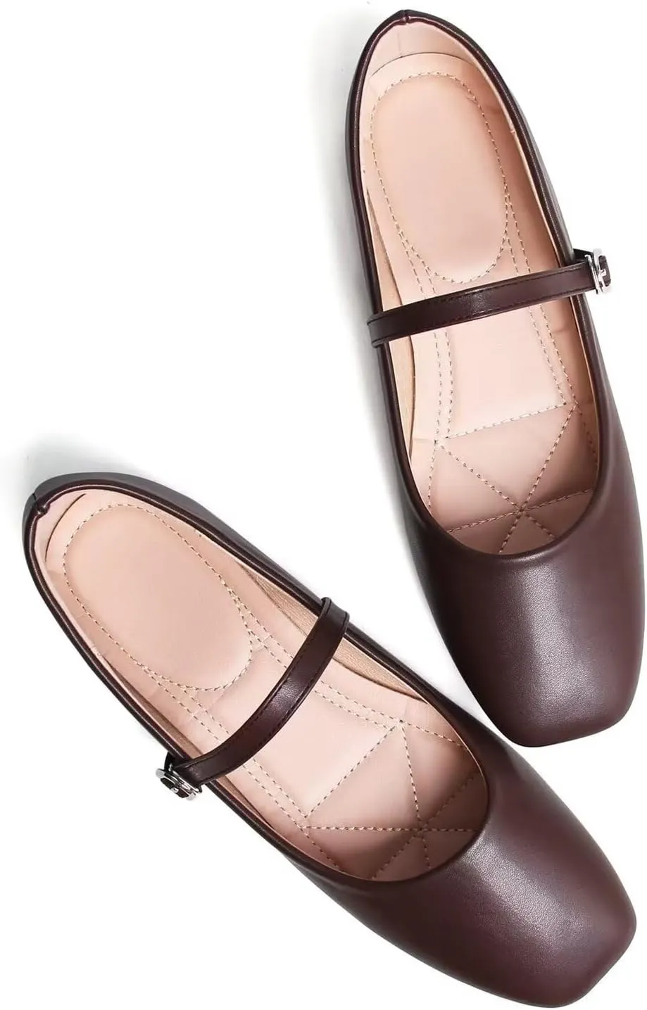 Women Mary Jane Flat Shoes Soft Patent Leather Square Toe Adjustable Buckle Strap Casual Ballet Dance Shoes