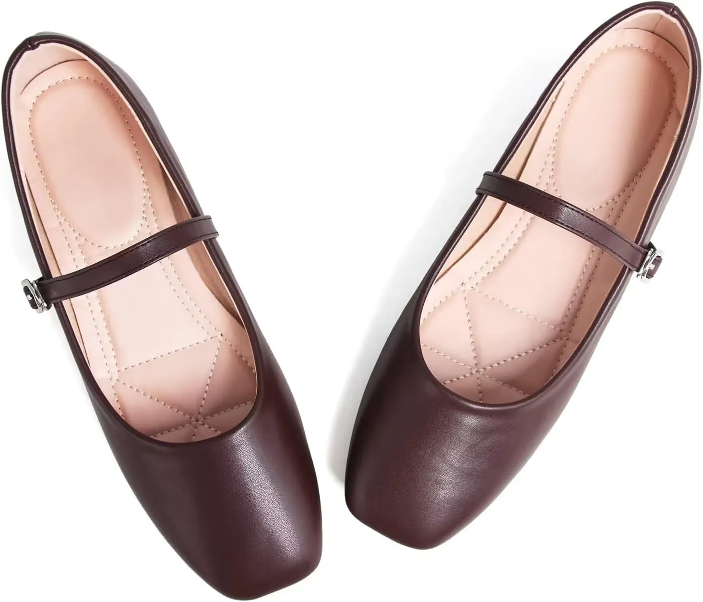 Women Mary Jane Flat Shoes Soft Patent Leather Square Toe Adjustable Buckle Strap Casual Ballet Dance Shoes