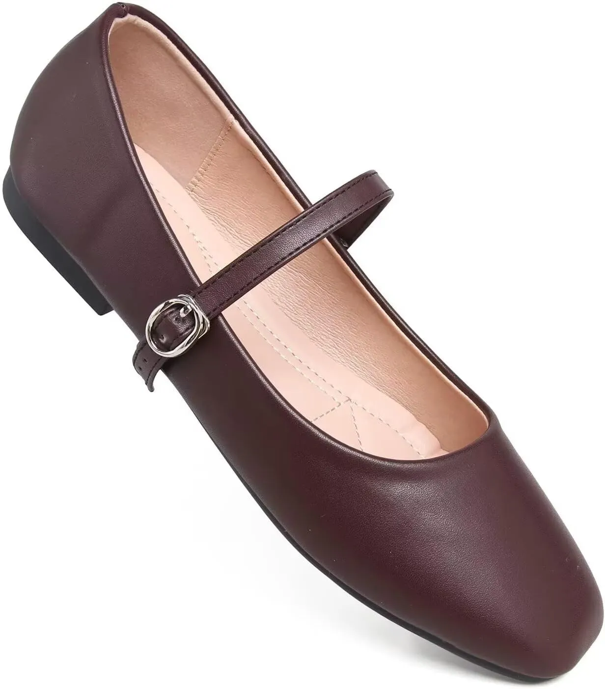 Women Mary Jane Flat Shoes Soft Patent Leather Square Toe Adjustable Buckle Strap Casual Ballet Dance Shoes
