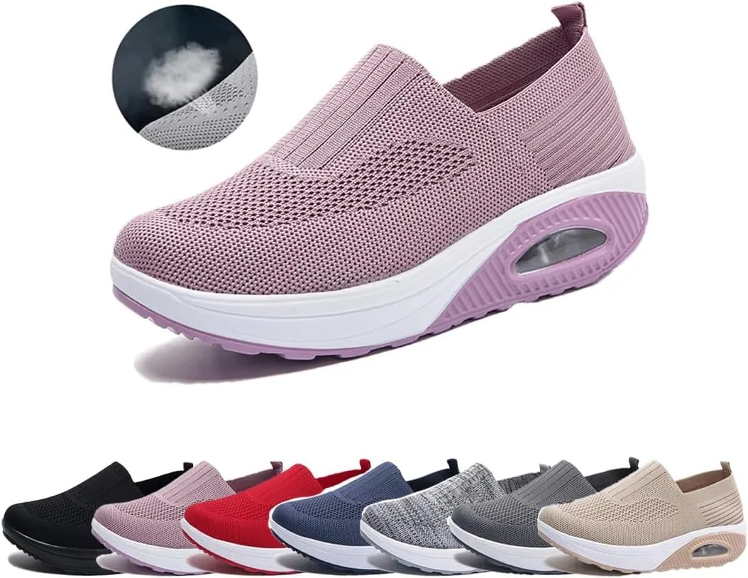 Women Orthopedic Air Cushion Walking Shoes Slip-On Platform Mesh Stretch Wedge Sneakers,with Arch Support,Non-Slip Orthopedic Stretch Walking Shoes