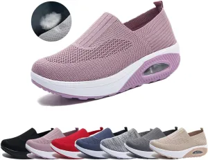 Women Orthopedic Air Cushion Walking Shoes Slip-On Platform Mesh Stretch Wedge Sneakers,with Arch Support,Non-Slip Orthopedic Stretch Walking Shoes