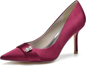 Women Pointed Toe Pumps Shoes Heel Wedding Bridal Shoes for Dress Party Rhinestone Shoes