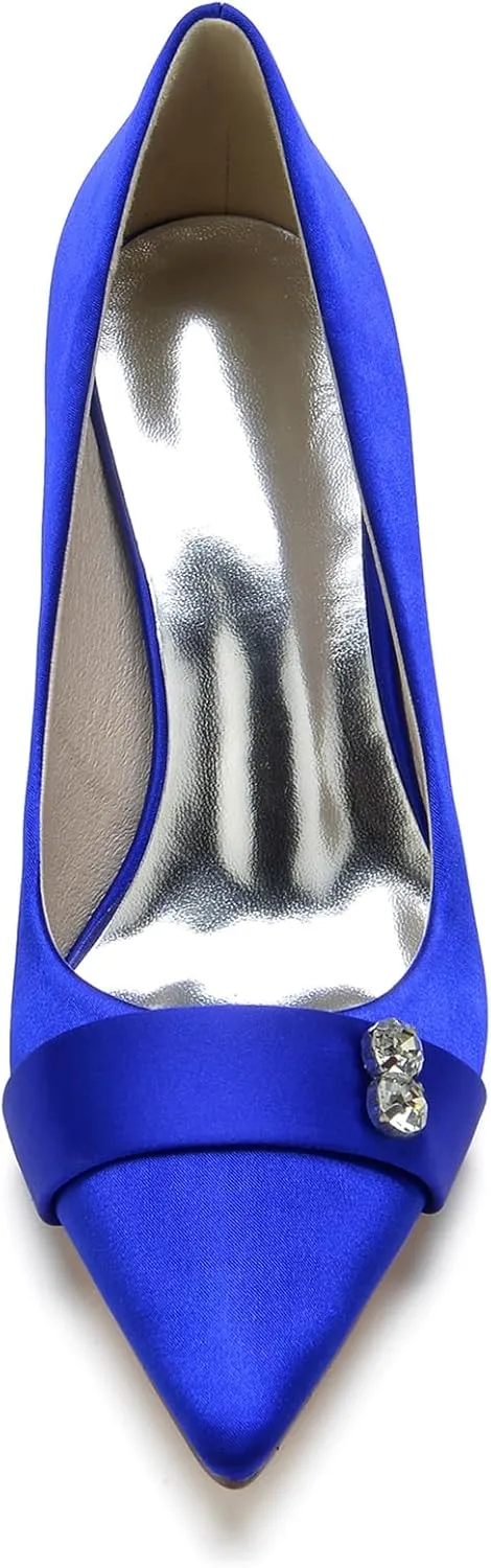 Women Pointed Toe Pumps Shoes Heel Wedding Bridal Shoes for Dress Party Rhinestone Shoes