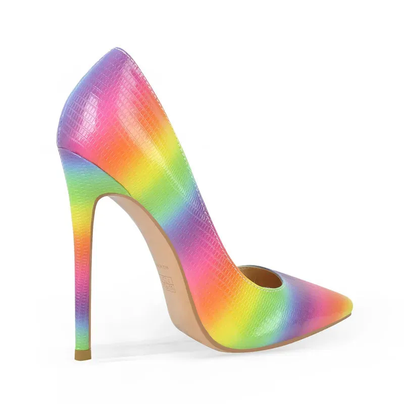 Women Rainbow Pointed Toe Stilettos Pumps Slip On Shoes
