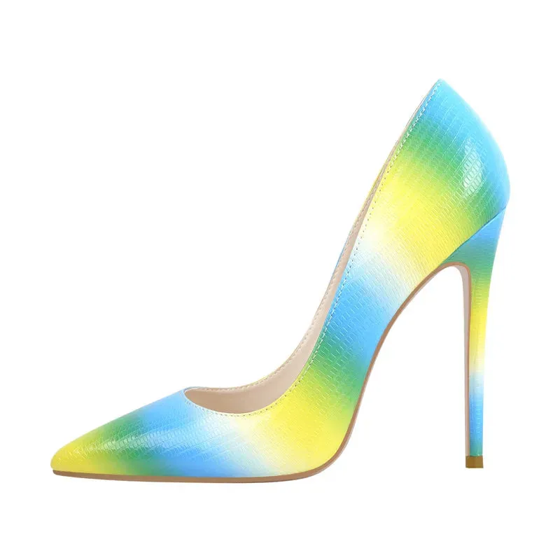 Women Rainbow Pointed Toe Stilettos Pumps Slip On Shoes