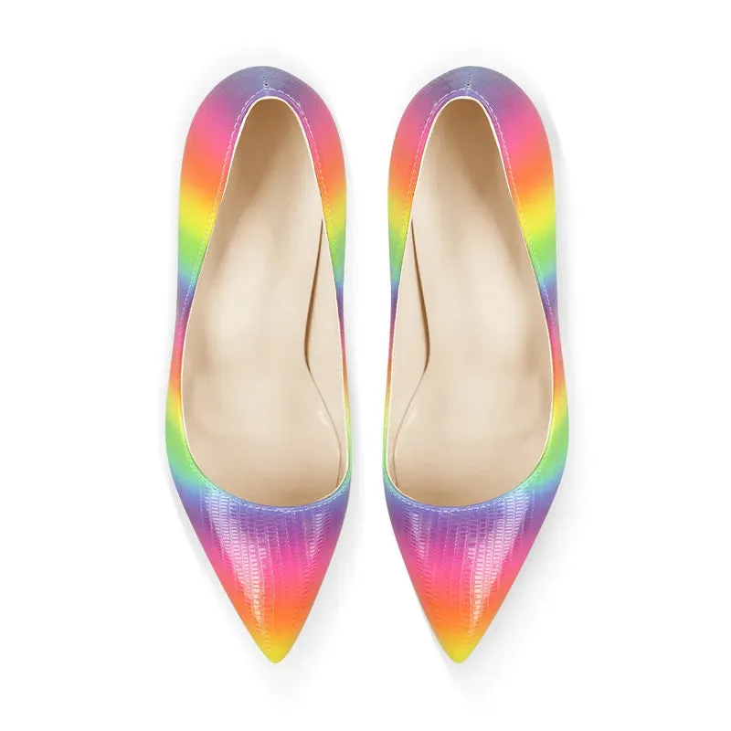 Women Rainbow Pointed Toe Stilettos Pumps Slip On Shoes