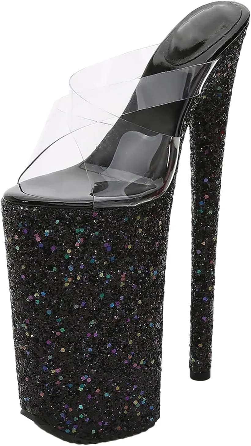 Women's 10-Inch Sequined Sandals - 26cm Thin Heels Fetish Party Shoes