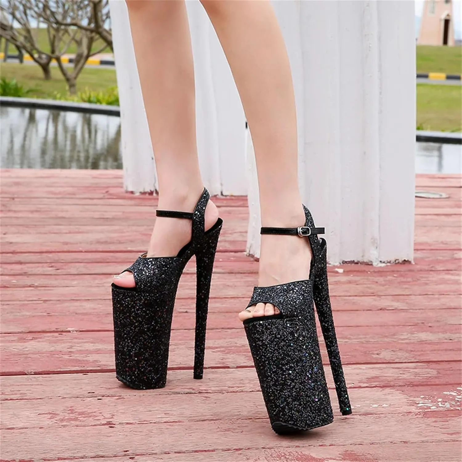 Women's 10-Inch Sequined Sandals - 26cm Thin Heels Fetish Party Shoes