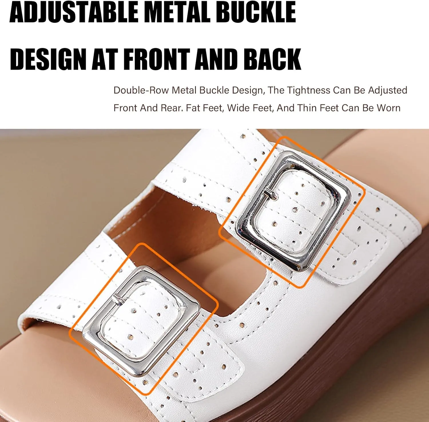 Womens Adjustable Double Buckle Ultra Cushion Sandals,Non-slip Leather Slip on Platform Comfortable Beach Cloud Slides