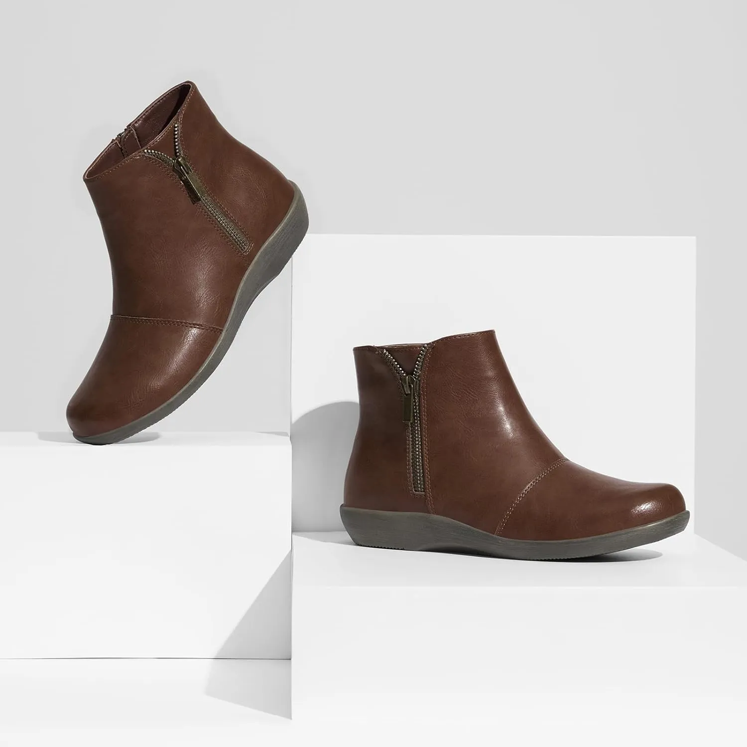 Women's Ankle Boots Flat Booties Ruched Casual Short Boots Arch Support Comfortable Walking Boots for Women