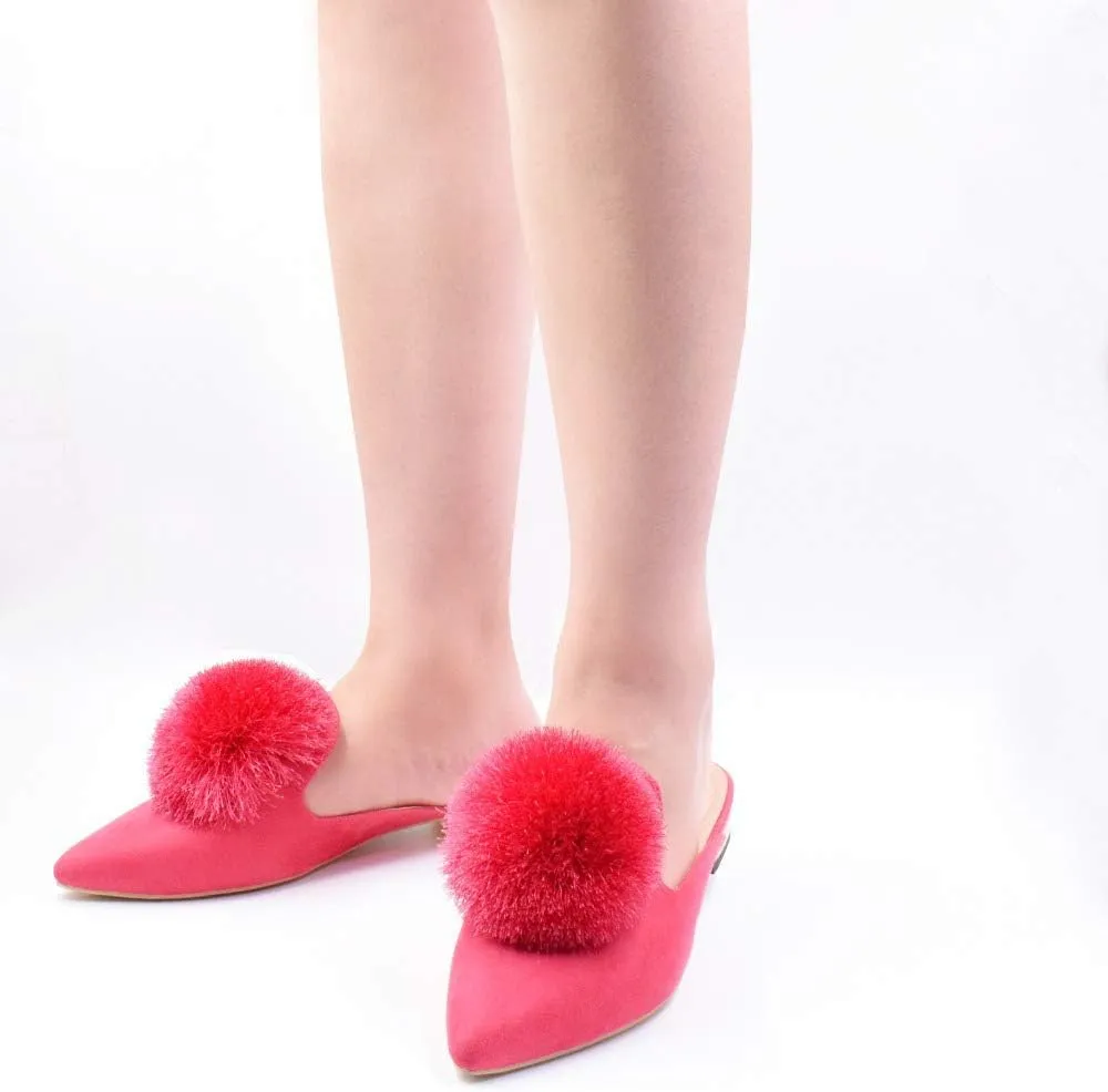 Women's Backless Comfort Slip On Loafers Flats Cute Pom Pom Mule Slippers Casual Shoes