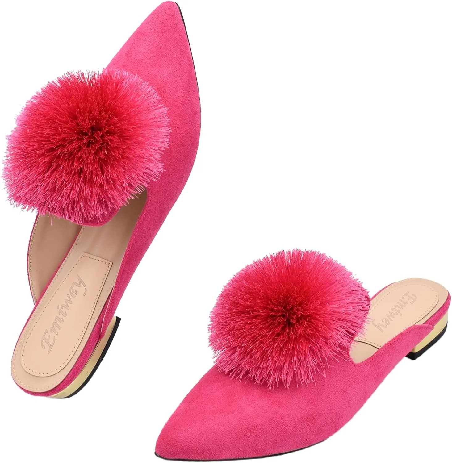 Women's Backless Comfort Slip On Loafers Flats Cute Pom Pom Mule Slippers Casual Shoes