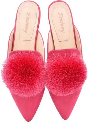 Women's Backless Comfort Slip On Loafers Flats Cute Pom Pom Mule Slippers Casual Shoes